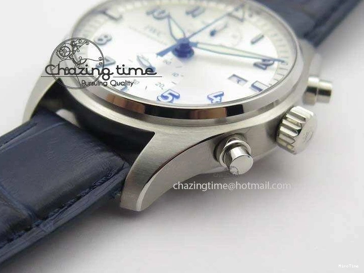 MIROTIME 0409 Pilot Chrono SS IW387809 ZF 1:1 Best Edition Silver Dial Blue Numbers On Blue Leather Strap A Lightweight 7263